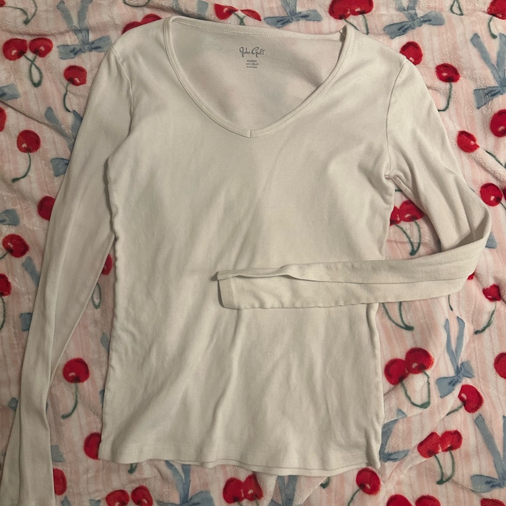 Brandy Melville Cream Long Sleeve V-Neck Top